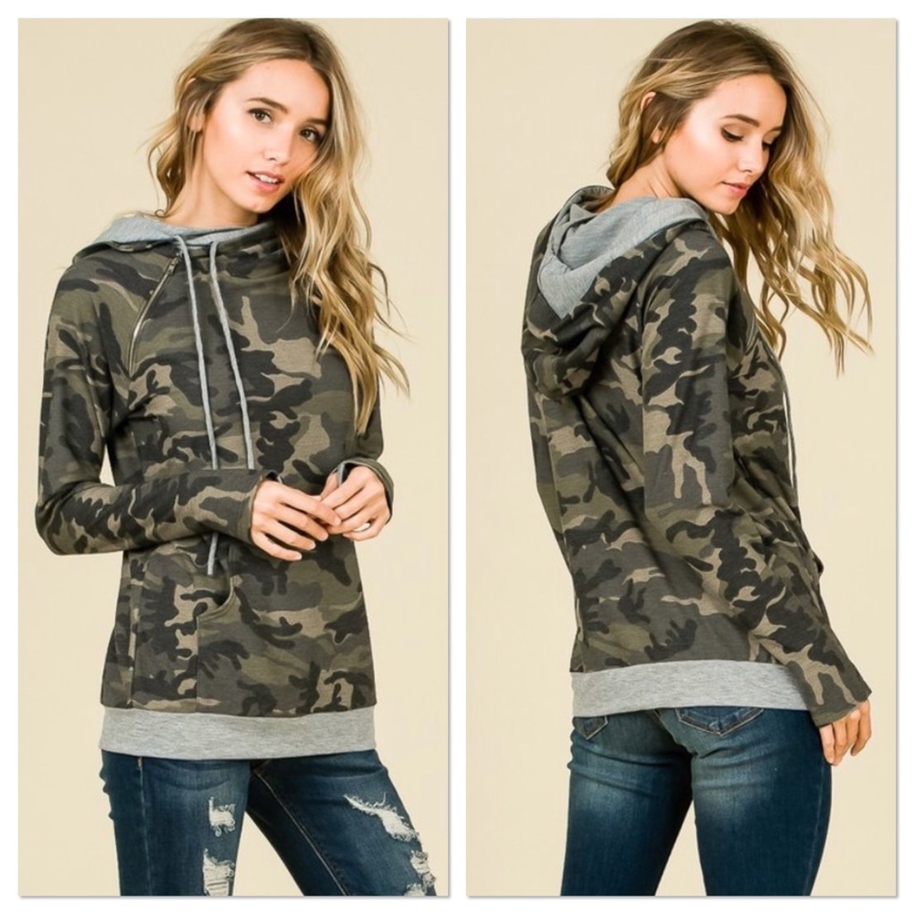 LAST 1! Camo Side Zip Hoodie - Picture 2 of 4